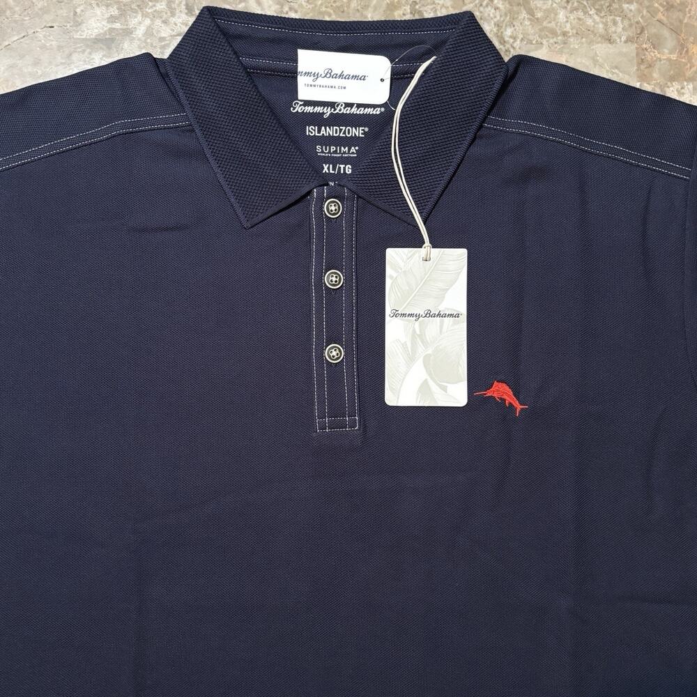 Tommy Bahama Polo Shirt Mens XL Blue Emfielder Supima Islandzone Golf NEW